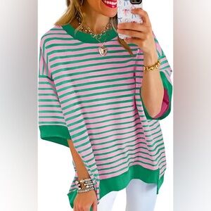 Green and Pink Striped T-Shirt